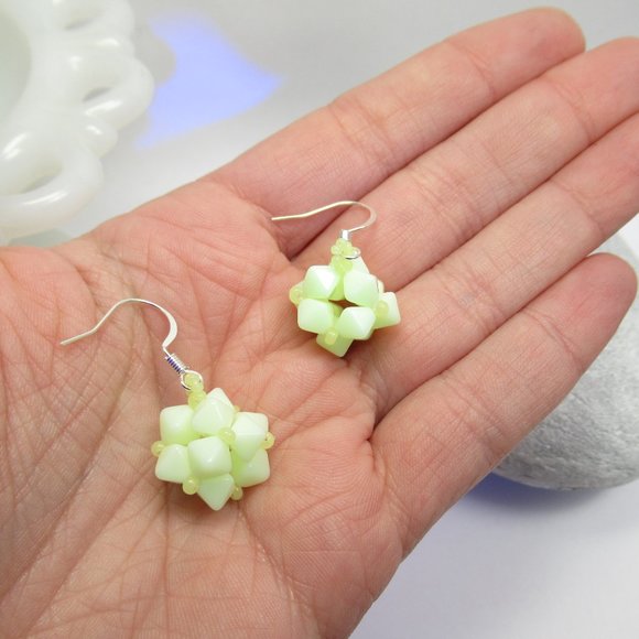 Czech Uranium glass beaded bead earrings - Picture 10 of 15